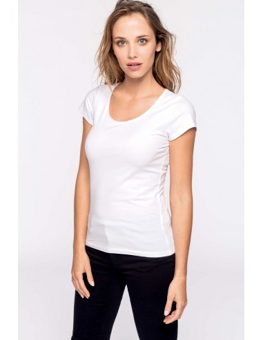 Tee-shirt femme large encolure manches courtes 95% coton / 5% élasthanne ~~  Mob Rejane