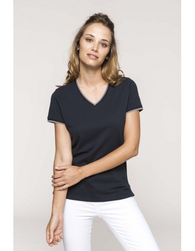 Tee-shirt coton maille piquée femme col v 170 g/m²