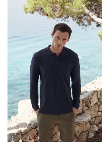 Polo homme manches longues 3 boutons 100 % coton 170 g/m²